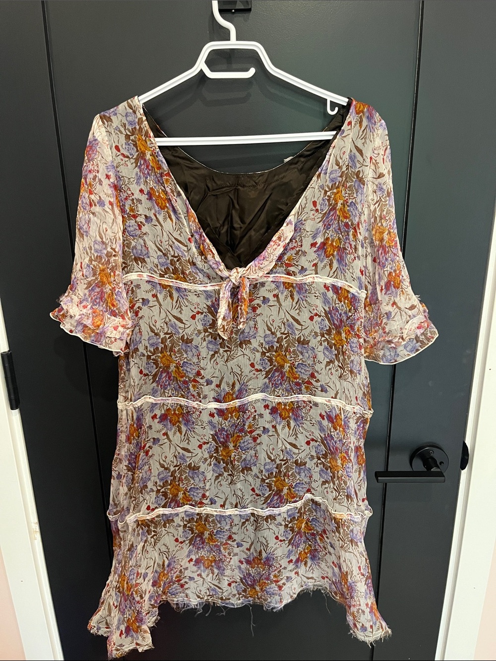Sheer Floral Tie-Front Chemise in Lavender Floral